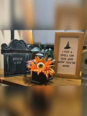 Halloween Decor Bundle Goth Witchy Funny “F💀ck Off” Tombstone Coffin Planter
